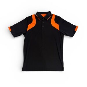 Antigua Black and Orange Men's Polo Shirt Size M Block Color Short Sleeve Collar